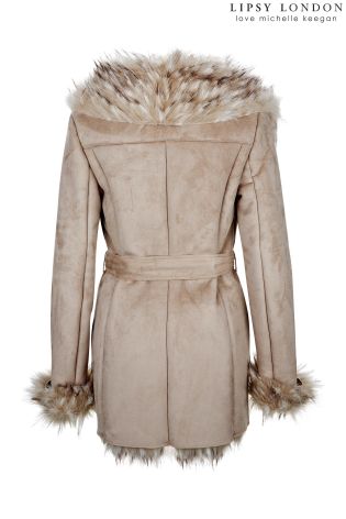 Lipsy Love Michelle Keegan Faux Fur Collar And Cuffs Coat